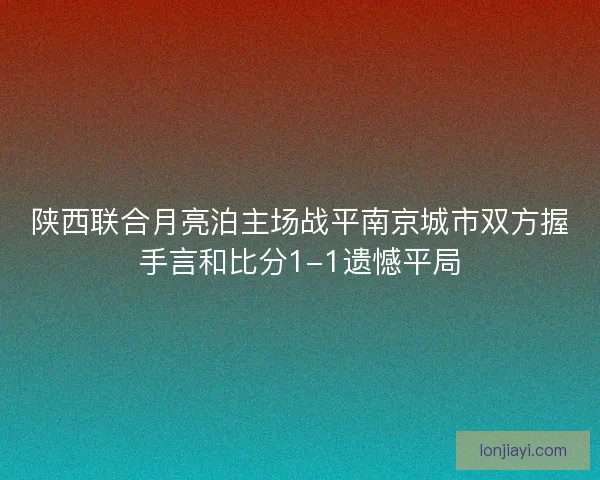 陕西联合月亮泊主场战平南京城市双方握手言和比分1-1遗憾平局